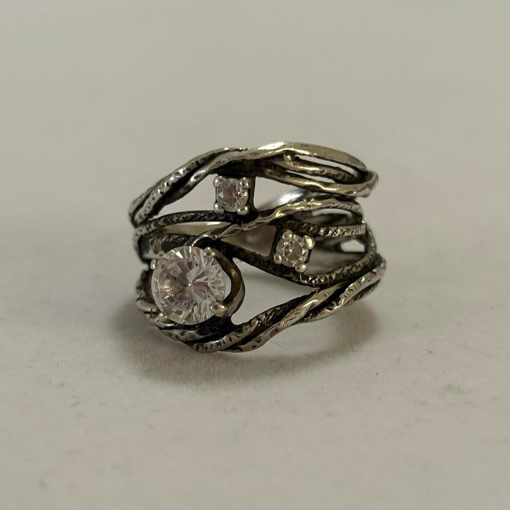 JAM 925 Sterling Silver Twisting Bands CZ Diamonds Chunky Statement Ring Sz 6